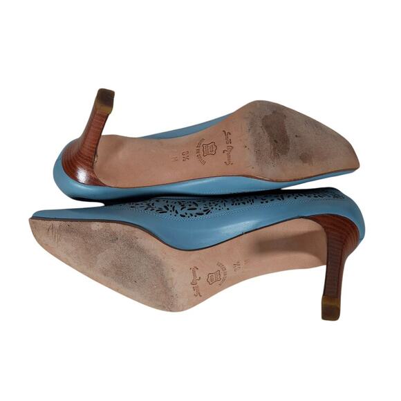 Sesto Meucci Womens Heels 8.5 Blue Leather Pumps Classic Vintage Coastal Softie - Picture 9 of 10